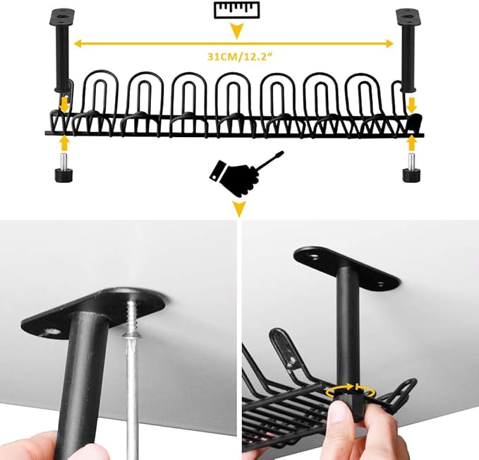 2 Packs Cable Management Tray, 14 inch Under Desk Cable Holder for Wire Management, Heavy Metal Cord Organizer Ideal for Computer Home Office Standing Tables to Hide Power Strips (Black)