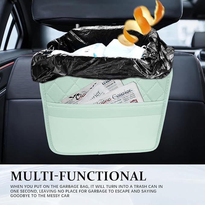 Car Seat Back Organizer, Car Organizers and Storage, Leather Multipurpose Vehicle Backseat Storage Pocket, Auto Interior Accessories Waterproof Hanging Bag for SUV Sedan Truck (Green)