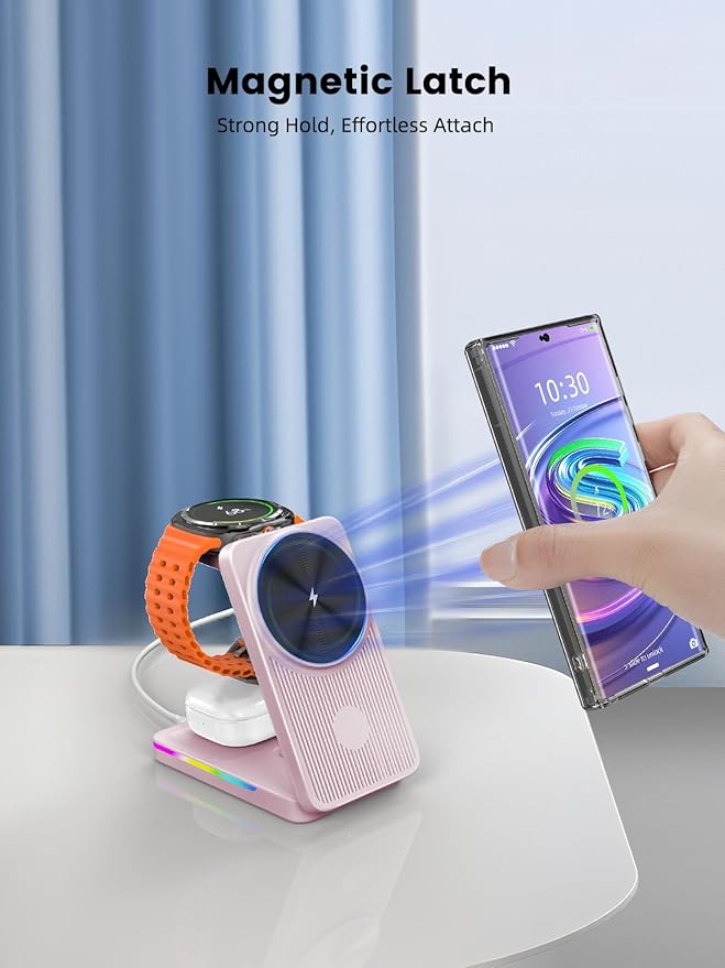 Magnetic Wireless Charger for Samsung Galaxy S26 Ultra, 3 in 1 Wireless Charging Station for Samsung Watch 8, Travel Foldable MagSafe Charger Stand for Android S25 Ultra/Z Fold/Z Flip 7, Buds 4 Pro