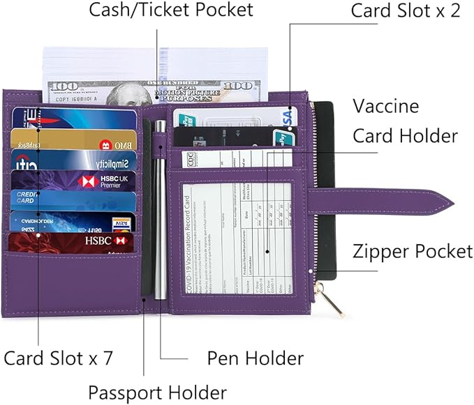 VanFn Airtag Passport Holder, RFID Travel Passport Wallet, Family Passport Holder, Ladies Bifold Air Tag Wallets, Slim Leather Credit Card Wallet For Women, Trip Document Organizer P.Travel Series