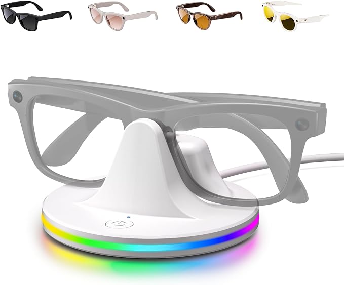 Charging Dock for Meta Glasses Ray-Ban: Wayfarer, Skyler, Headliner & Oakley HSTN Smart Glasses Charger with LED Power Status Light, Cloud Dancer White