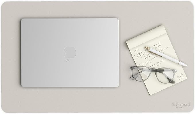 Smead Desk Pad, Vegan Leather Desk Mat with Non-Slip Faux Suede Backing, Perfect Desk Organizer for Office Decor, 23.6” x 13.7” Small, Sandstone (64836)