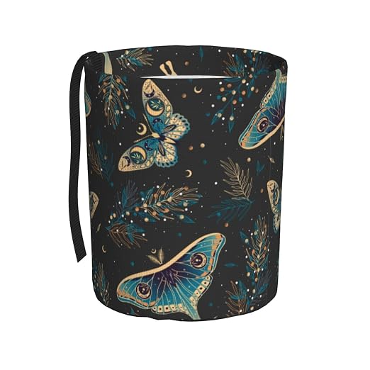 Car Garbage Bag Boho Butterflies Stars Mini Car Trash Bin Portable Collapsible Waterproof Rubbish Bag for Car Accessories Back Front Seat Cup Holder