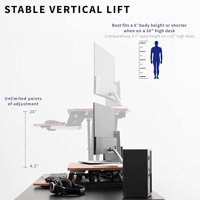 VIVO 32 inch Desk Converter, K Series, Height Adjustable Sit to Stand Riser, Dual Monitor and Laptop Workstation with Wide Keyboard Tray, Dark Walnut Top, Black Frame, DESK-V000KA