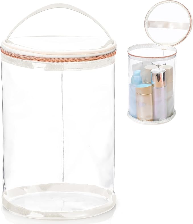 Sanwuta Clear Lotion Bag for Toiletry Sunscreen Cylinder Makeup Bag Heavy Duty Travel Organizer Pouch Waterproof Cosmetic Pouch with Handle Zipper Gift for Summer Beach Pool Airport Women(White)