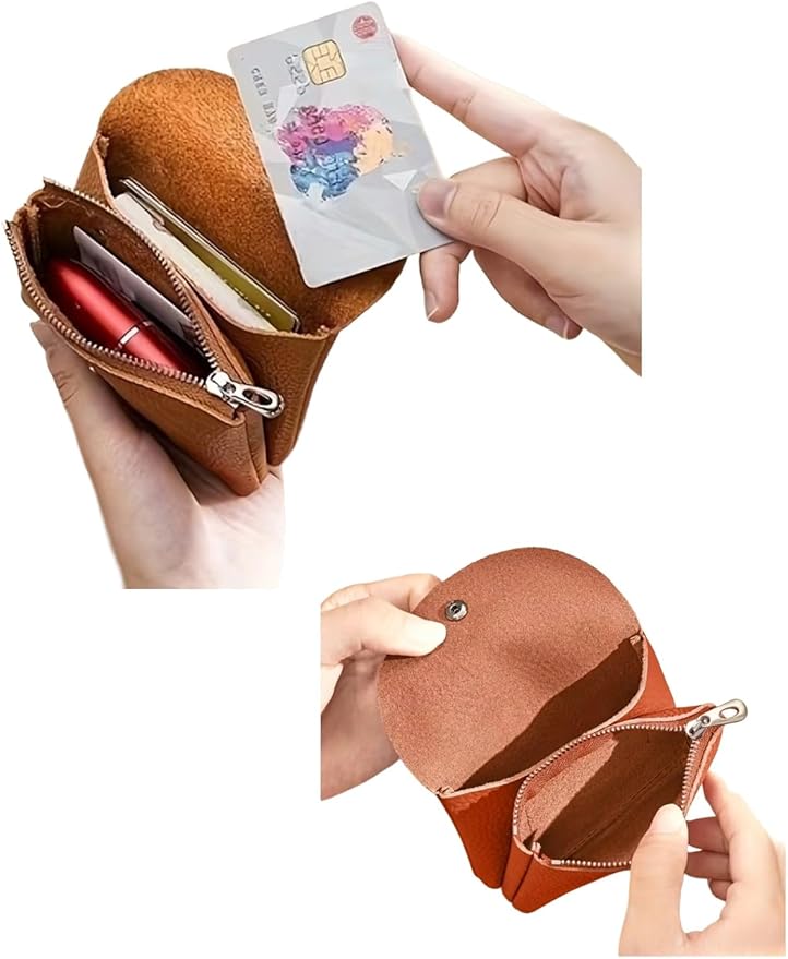 Genuine Real Leather Coin Purse Small Wallet for Women Men, Card Holder Case, Jewery Lipstick Organizer (Sky Blue)