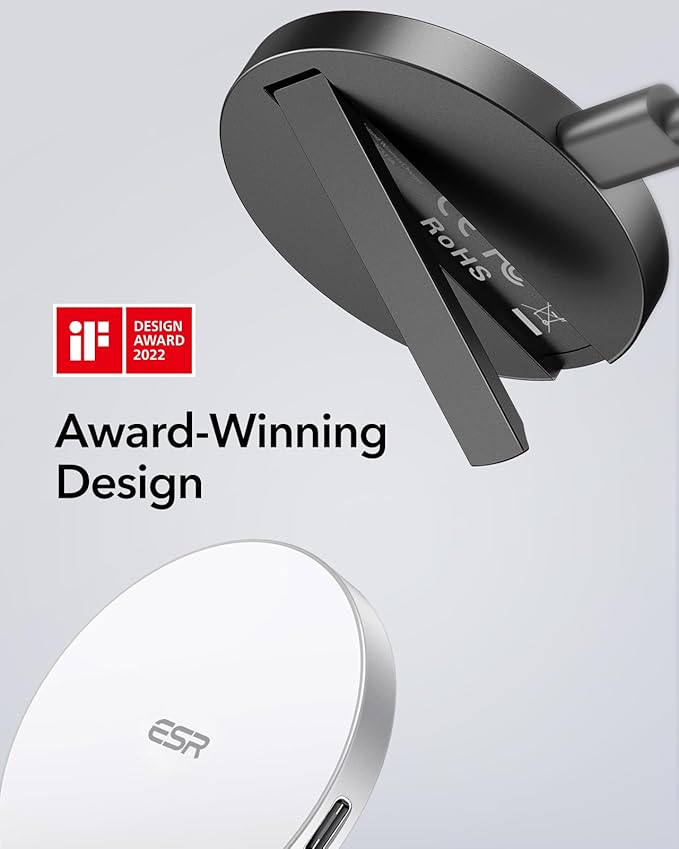 ESR for Magsafe Charger, Wireless Charger Kickstand, Charging Pad for iPhone 16/15/14/13/12 Series and AirPods 4/3/Pro/Pro 2, Galaxy S25 Strong Magnetic Charger Pad with 5 ft Removable Cable, Black