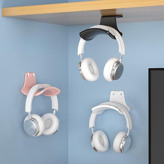 2-Pack Headphone Stand Hanger Wall Hooks, Save Space Headset Stand Holder for Universal Gaming Headset Airpods Max Sony Bose Beats, Strong Adhesive with Screws, White
