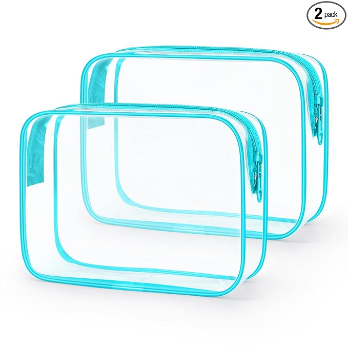 Wedama TSA Approved Toiletry Bag, Cosmetic Bags 2 Pack with Zipper Carry on Airline Airport Travel Accessories, PVC Makeup Bags for Travel, Quart Size Travel Bags for Men and Women-Mint Green