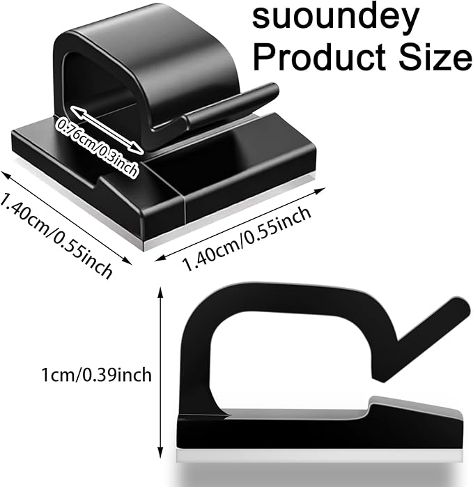 100 Pcs Cable Clips, Adhesive Cable Organizer Cord Holder Wire Clip Wire Management Self Adhesive Hooks Wire Holder for Office, Home (Black)