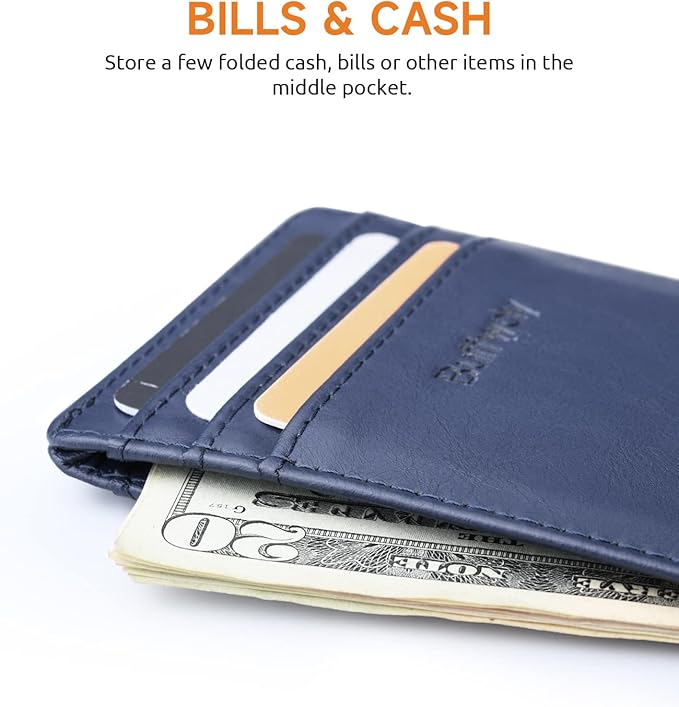Buffway Mens Slim Wallet, Minimalist Thin Front Pocket Leather Credit Card Holder with RFID Blocking for Work Travel | Minimalist, Thin, Front Pocket, Credit Card Holder, RFID Blocking, for Work Travel
