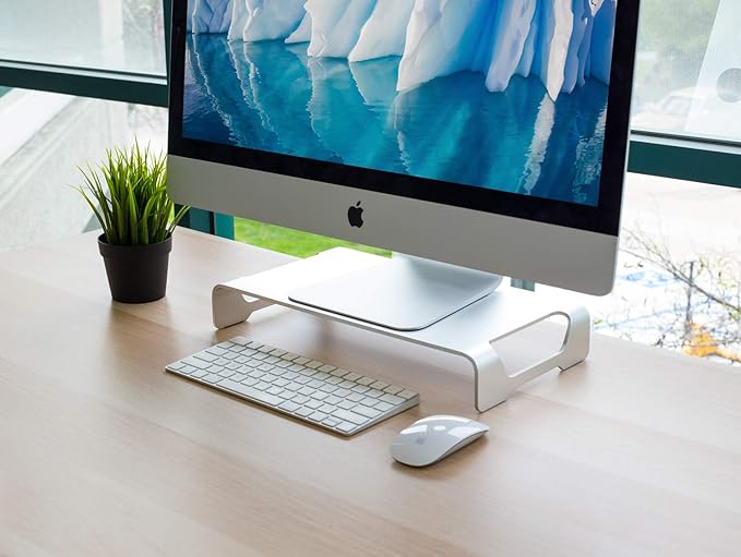 Mount-It! Aluminum 15.7" Monitor Stand for iMac - Wide Unibody Monitor Riser - Metal Monitor Stand Desktop Organizer with Keyboard Storage - Universal Desktop Monitor Riser for PC, iMac, MacBook, Laptop