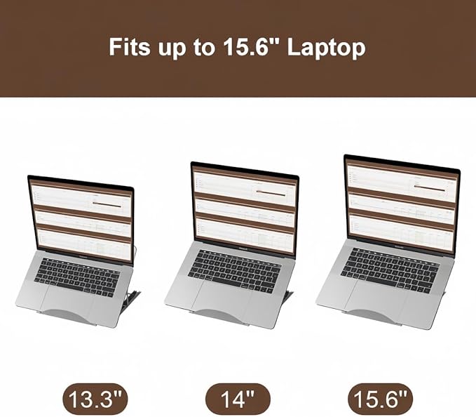 Bamboo Foldable Laptop Stand Holder, 6-Level Adjustable Ergonomic Notebook Riser with Heat Dissipation for 10-17 Inch Laptops, MacBook, Tablet