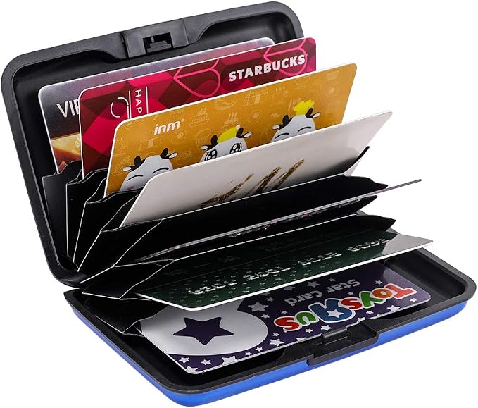 ELFISH RFID Blocking Credit Card Protector Aluminum ID Case Hard Shell Business Card Holders Metal Wallet for Men or Women (blue)