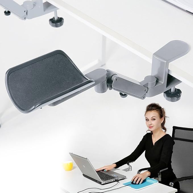 Ergonomic Arm Support for Desk Office Rotating Mouse Arm Rest Mouse Pad Clamp-On Mouse Shelf Desk Hand Rest for Computer Table Arm Support Mouse Pad Tray