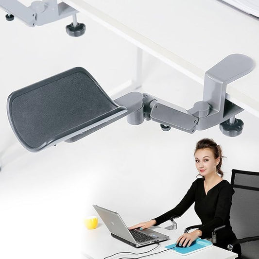 Ergonomic Arm Support for Desk Office Rotating Mouse Arm Rest Mouse Pad Clamp-On Mouse Shelf Desk Hand Rest for Computer Table Arm Support Mouse Pad Tray