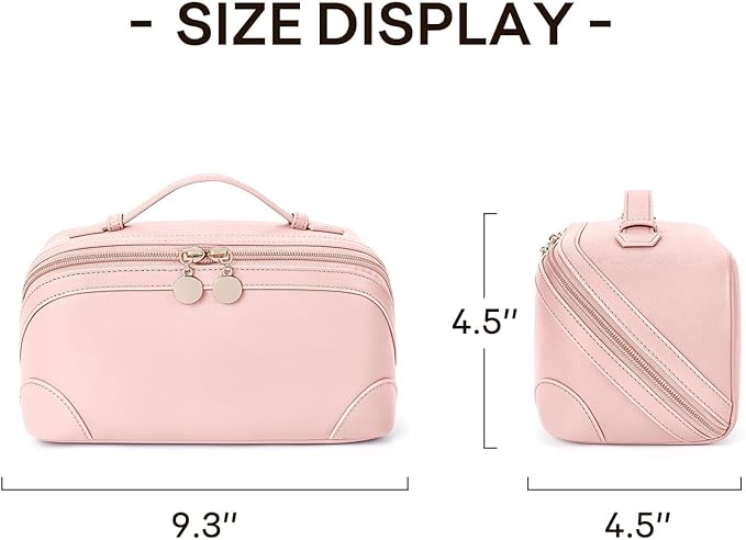 mibasies Flat Lay Open Travel Makeup Bag, Dual-Zipper Diagonal Cosmetic Bag, Large Capacity Waterproof Toiletry Bag for Women