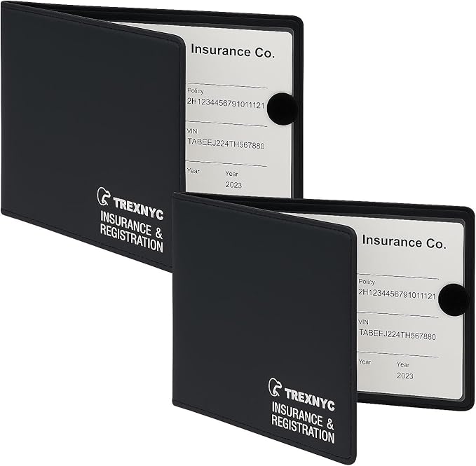 Car Registration & Insurance Card Holder Wallet – Vehicle Document Holder for Car Glove Box Organizer, 2 Pack
