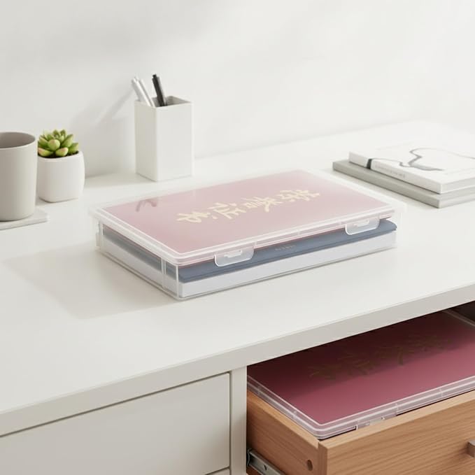 1 Pack Document Storage Box with Lid, Rigid PP Plastic File Organizer for Desktop and Drawer Organization