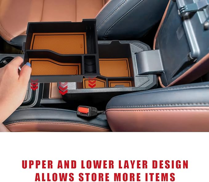 Muslogy for Maverick Center Console Organizer Tray 2 Layers Armrest Storage Box Secondary Insert Tray ABS Material Pickup Interior Accessories Compatible with Ford Maverick 2022-2026 (Light Brown)