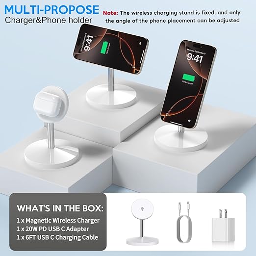 Magnetic Wireless Mag Safe Charger iPhone Stand,Magnet Wireless iPhone Charger Stand 6FT Fast Mag-Safe Charging Station Pad for Apple iPhone 16 Pro Max/16/16 Plus/15 Pro Max/14/13/12,AirPods Pro 2/3/4