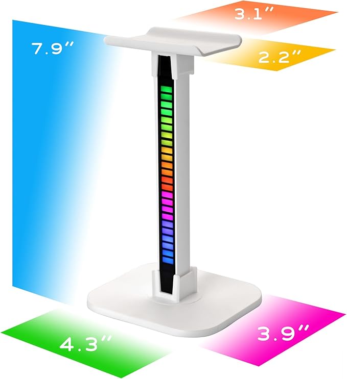Headphone Stand, Headset Stand, LED Multi-Color Light, 2 in 1, Headset Holder, Gaming Accessories, Tabletop Setup (White)