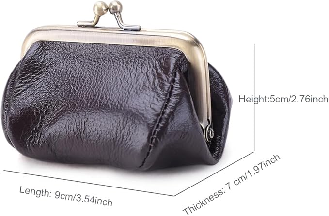 Genuine Leather Coin Purse for Women Small Kiss Lock Change Purse Clasp Coin Coin Holder Pouch Cute Wallet (Coffee)