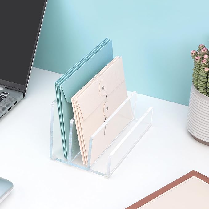 Acrylic File Organizer for Desk, 3 Sections Mail Sorter Organizer Holder, Acrylic Desk Organizer for Document, Letter, Notebook