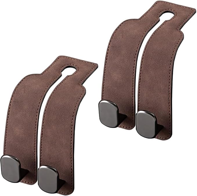 2026 New Car Seat Headrest Hooks for Purses and Bags - Support Car Headrest Hooks for Purses and Bags Coat, Leather Car Bag Purse Holder with Double Hooks (Brown-2PC)