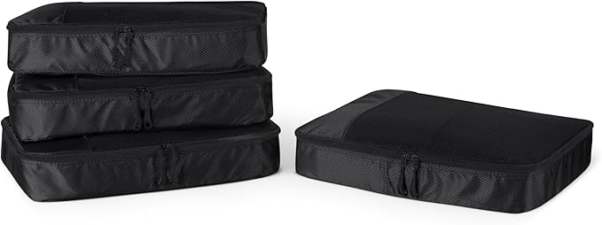 Amazon Essentials 4-Piece Packing Cubes Travel Accessories Set, Luggage Organizer with Double Zipper, Mesh Top, Space-Saving, Large, Black (Previously Amazon Basics)