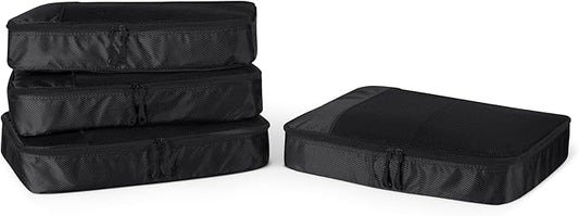 Amazon Essentials 4-Piece Packing Cubes Travel Accessories Set, Luggage Organizer with Double Zipper, Mesh Top, Space-Saving, Large, Black (Previously Amazon Basics)