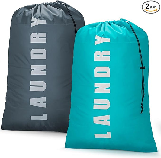Laundry Bag,2 Pack Travel Laundry Bags for Dirty Clothes,Large Laundry Bags for Camping & Traveling,Dirty Clothes Travel Bag,24" x 36" (Cyan + Gray)