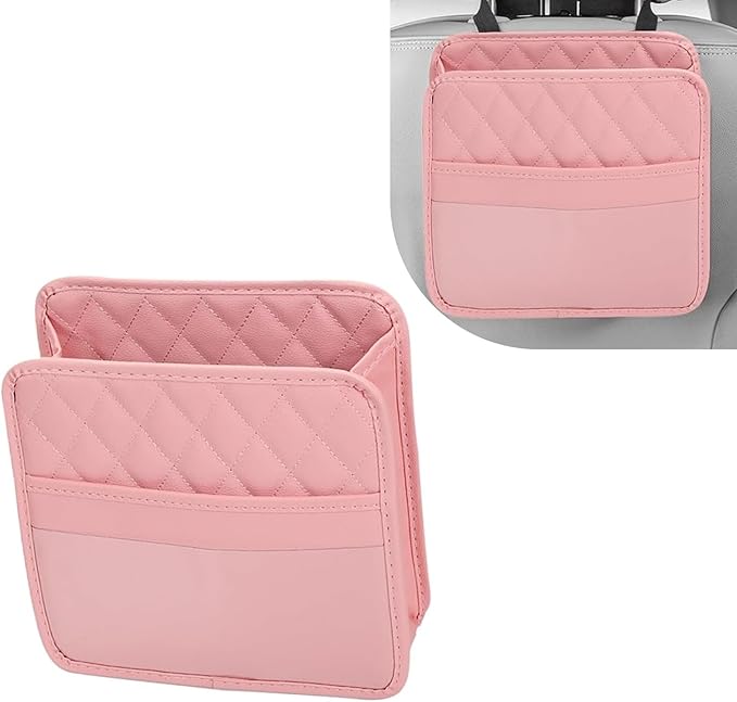 Car Seat Back Organizer, Multipurpose Car Organizer Hanging, Waterproof PU Leather Auto Backseat Storage Bag, Travel Essentials Accessories, Universal for Vehicles, Sedan, SUV (Pink)