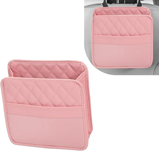 Car Seat Back Organizer, Multipurpose Car Organizer Hanging, Waterproof PU Leather Auto Backseat Storage Bag, Travel Essentials Accessories, Universal for Vehicles, Sedan, SUV (Pink)