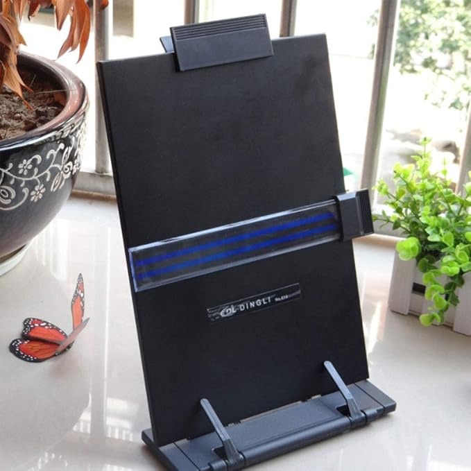 Desktop Document Holder with Adjustable Clip and Line Guide, Portable Document Book Holder - Copy Holder for Letter, Legal A4 Documents, Black