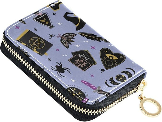Goth Ouija Board RFID Credit Card Holder Wallets Accordion for Women Leather Zipper Card Case Accordion Wallet for Ladies Girls