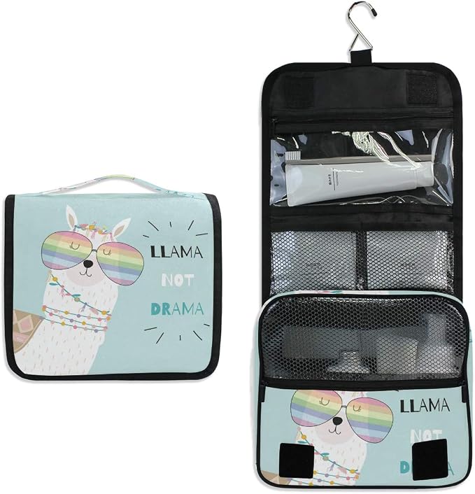 senya Hanging Travel Toiletry Bag Kit Makeup Case Cosmetics Organizer for Men Women (Llama Alpaca Drama)