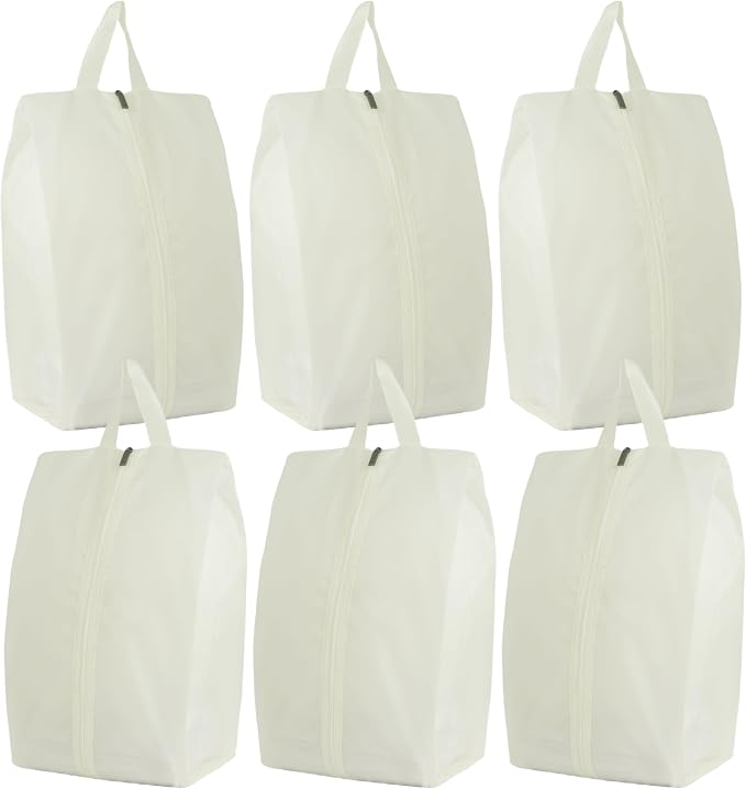 6pcs Portable Shoe Organizer, Travel Pouches with Zipper, Golf Shoe Bags, Clothes Bags, Soccer Cleats Bag Shoe Pouch for Gym, Waterproof, Odor-Resistant (White)