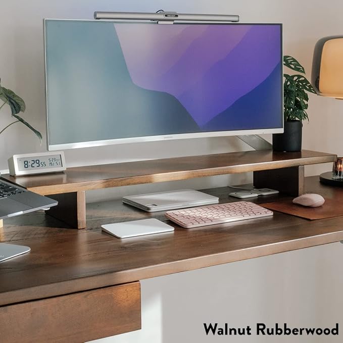 Desky Monitor Stand – Ergonomic Wood Riser for Single or Dual Monitors, Desk Shelf Organizer to Elevate Screen Height – White Ash Hardwood