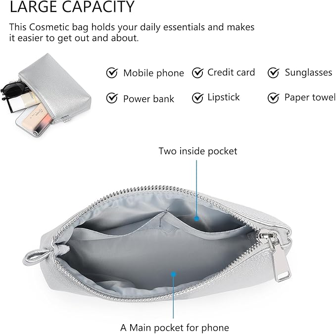PU Leather Makeup Simple and Convenient Handbag Small Exquisite Storage Bag (PU/Pearl Silver)