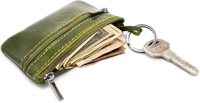 Freezx Women Genuine Leather Coin Pouch Zip Mini Purse Wallet Key Chain Double Zipper
