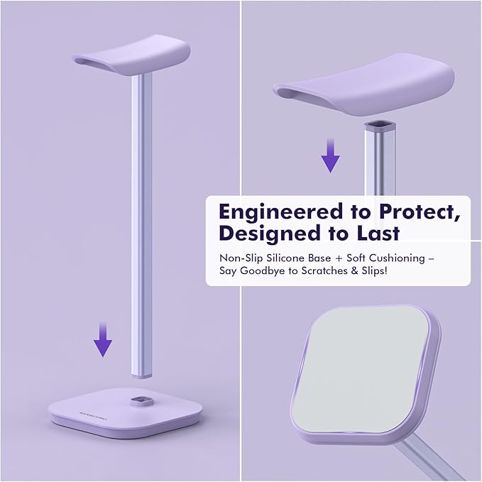 Headphone Stand, Desktop Headset Holder (Purple) Heavy Base Desk Earphone Stand Aluminum Gaming Headset Hanger Rack for AirPods Max, AirPods, AirPods Pro, Beats, Bose