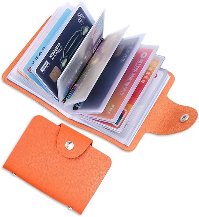 K Y KANGYUN 2 pack Credit Card Holder for Woman kids,Credit Card Organizer Transparent Plastic, Small Credit Card Holder Protector Sleeve- Unisex（Black&Orange）