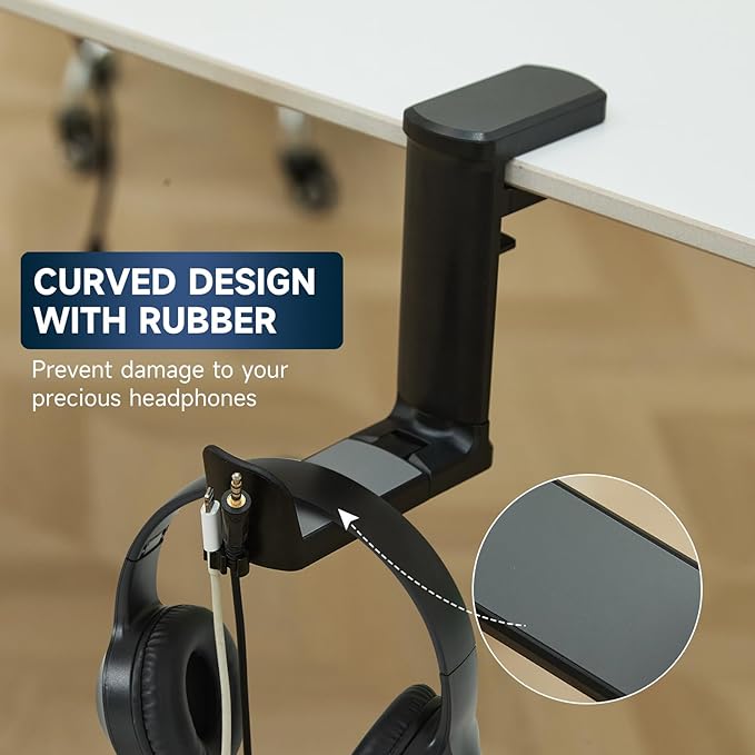 PC Gaming Headset Holder, Upgraded Headphone Stand for Desk,Adjustable Clamp-on Under Desk Hanger, Rotating Headphone Stand & Cable Clip Organizer (Black)