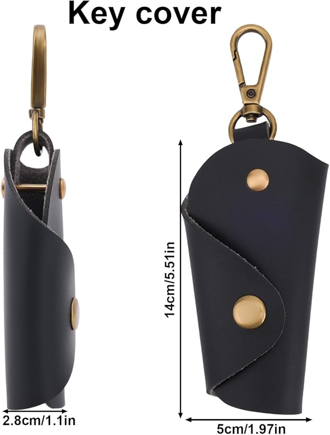 BOXOB Leather Wrap Key Chain, 5.51x1.97x1.1in Black Key Holder Organizer with Keychain Compact & Stylish Portable Protective Leather Keychain Cover Pouch Case Sleeve Silencer