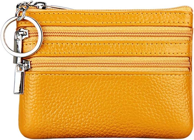 Women's Genuine Leather Coin Purse Mini Pouch Change Wallet with Keychain