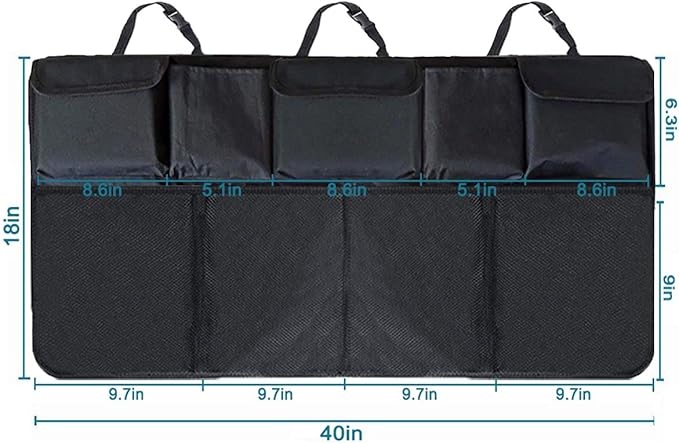 AOPHY Trunk Organizer for Car, Large Capacity Car Organizers and Storage with 9 Pockets, Waterproof Backseat Hanging Organizer for SUV, Truck, MPV, Interior Accessories for Men and Women