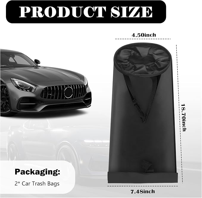 2026 New 2PCS Car Trash Bag Hanging,Large Capacity Car Trash Can with Elastic Opening & Leak-Proof Base,Detachable & Multi-Functional Cars Garbage Can as Cars Organizer Bag