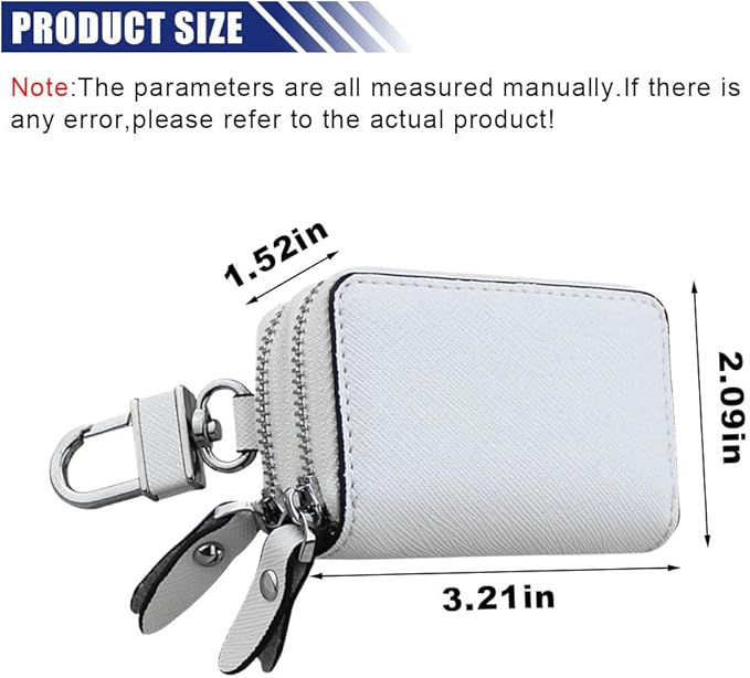 BDZMC Car Key Case, Genuine Leather Car Keychain Holder, 2 Sides Pocket Car Key Fob Zipper Bag, Car Key Case for Women Men(White)