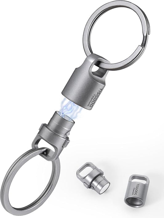 Titanium Quick Release Keychain, Strong Magnetic Keychain for Car Keys, 360 ° Rotatable, Safely Lock, Rust-Proof
